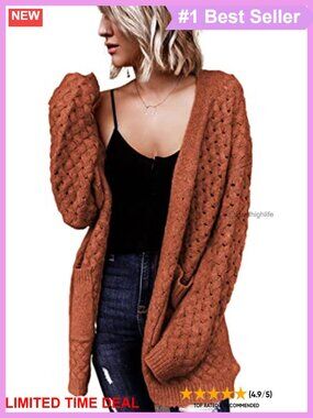 Cable Knit Open Front Cardigan Sweater with Pockets
